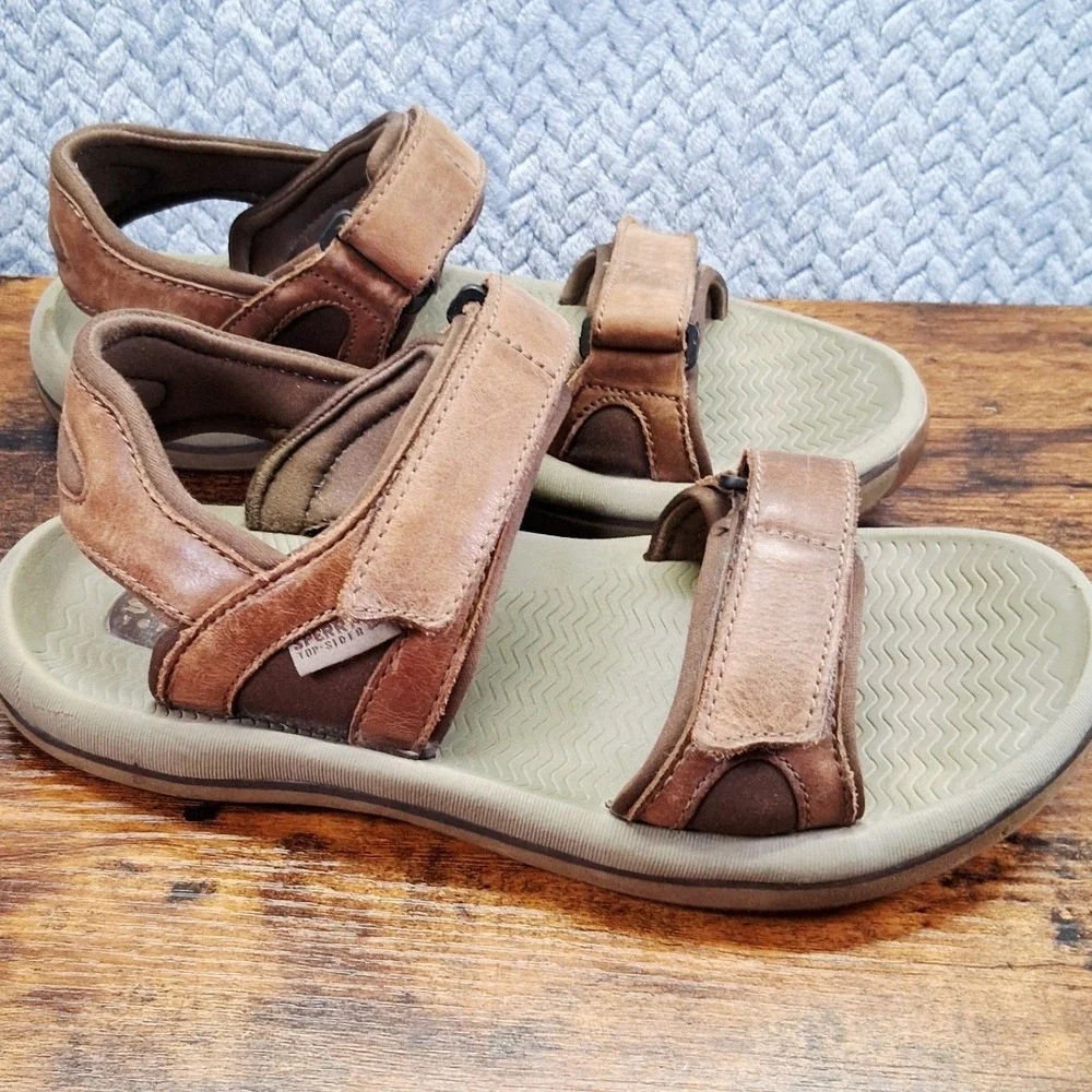 Sperry‎ Top-Sider Mens Baitfish Tan Leather Adjustable Sport Sandals Size 9M